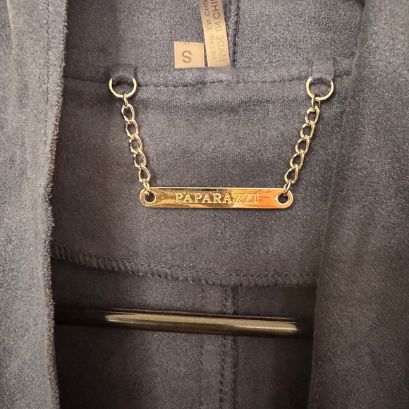 Paparazzi Deep Blue Trench Coat Jacket Waterfall front Size Small - Picture 8 of 13